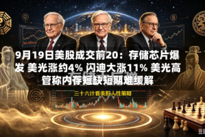 9月19日美股成交前20：存储芯片爆发 美光涨约4% 闪迪大涨11% 美光高管称内存短缺短期难缓解