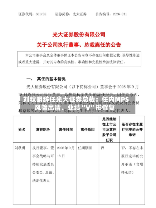 刘秋明辞任光大证券总裁：任内MPS风险出清、业绩“V	”形修复-第2张图片