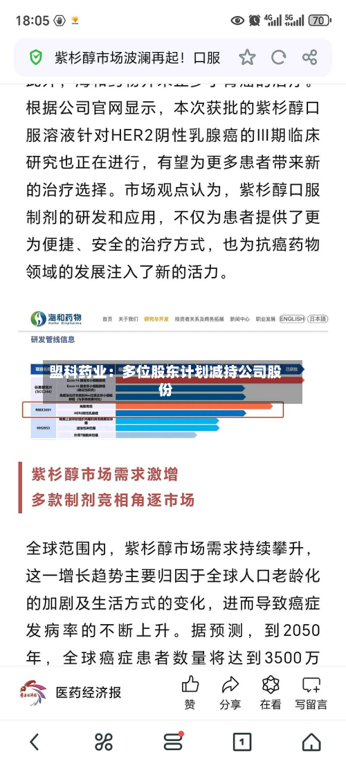 盟科药业：多位股东计划减持公司股份-第1张图片
