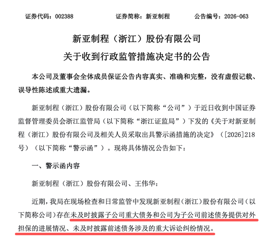 002388，涉信披违规	，时任董事长王伟华担责！
